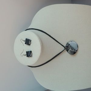 Black And White Pendant Necklace with Matching Earrings - Hand Made